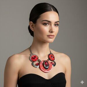 Elegant Red and Silver Statement Necklace